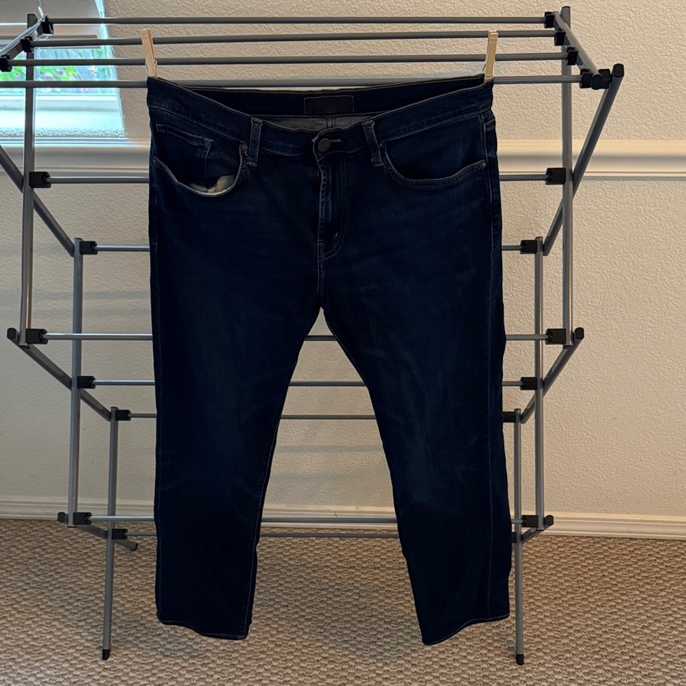 M’s J Brand dark wash jeans, 34w, straight fit.